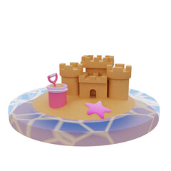 3d mini sand castle on beach