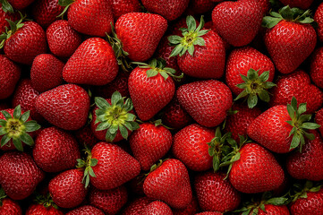 Vibrant pile of fresh juicy strawberries