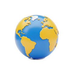 Fototapeta premium Colorful Globe Earth Model with Blue Oceans and Golden Continents on White Background
