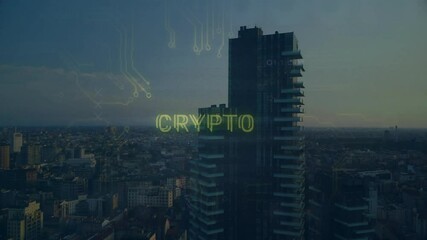 Glitching crypto letters flickering shifting yellow fragmenting to show blockchain volatility - Powered by Adobe