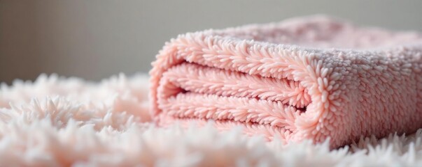 Cozy Pastel Blanket, Neatly Folded, Soft Plush Surface, Calming Atmosphere, Relaxation, Comfort, Home Decor, Texture