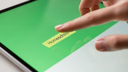 Tapping Homeschool Sticker on Digital Tablet Screen Education Concept