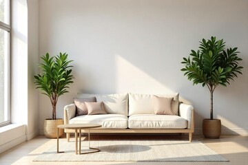 Calm Minimalist Apartment Interior Neutral Decor, Simple Furniture, Perfect for Design & Lifestyle Projects
