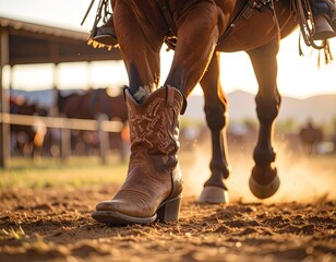 Horse in cowboy boots walking