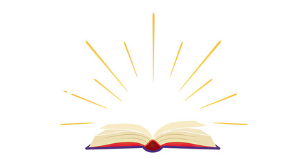 Open book illustration with yellow rays and black background simple modern design