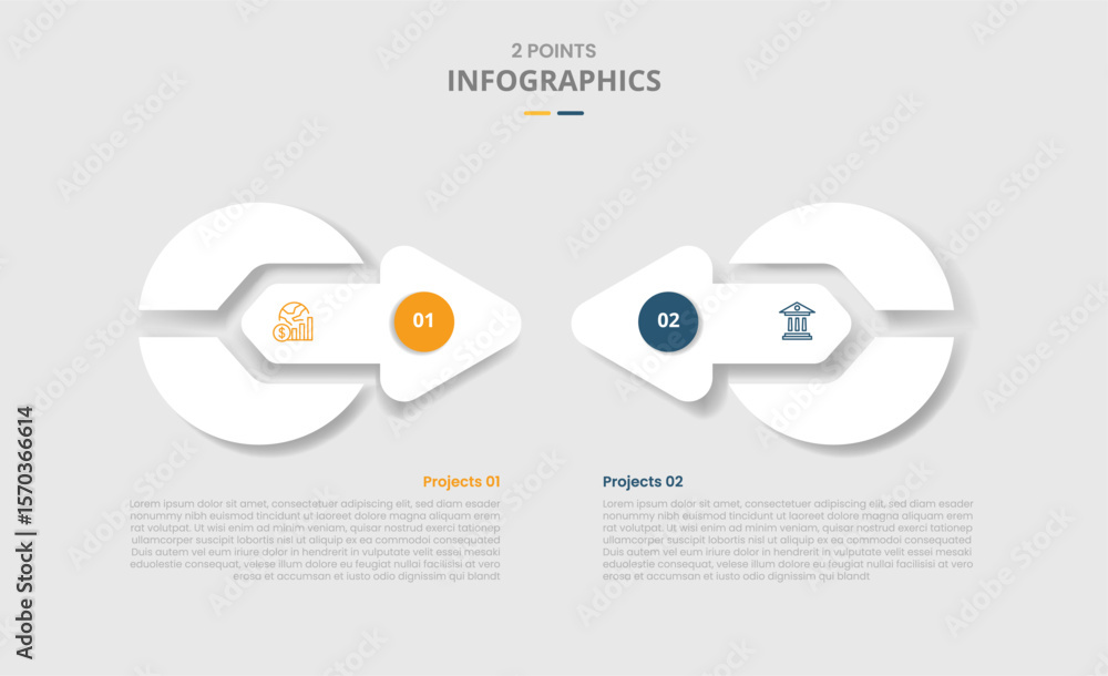 Poster 2 points comparison versus for infographic with creative circle and arrow shape combination with dro