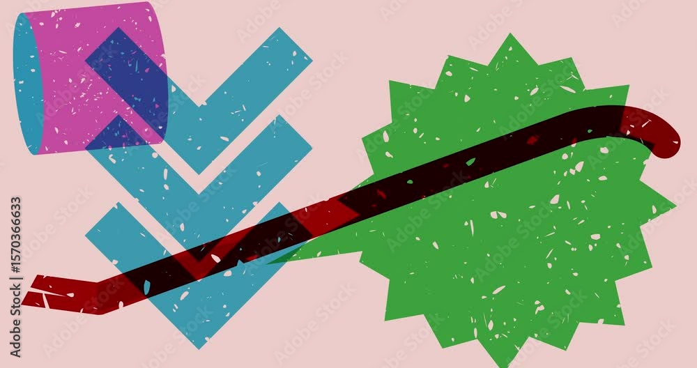 Poster risograph crowbar and speech bubble with geometric shapes animation. moving object in trendy riso gr