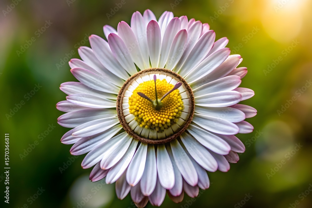 Poster a close up macro view of a daisy with a clock face integrated into its center
