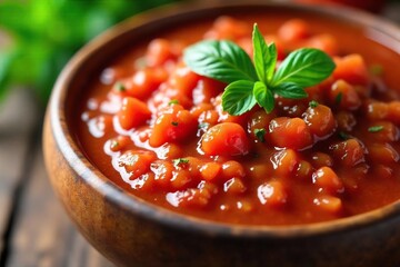 Close-up of Vibrant Chunky Salsa Fresh Tomatoes and Spices in a Rich Red Sauce, Perfect for Food Blogs, Restaurant Menus, and Recipe Websites.  Appetizing Texture and Nutrition.
