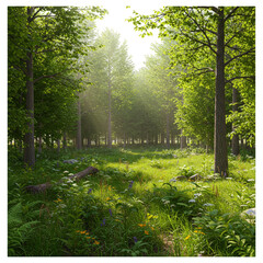 Transparent Forest Trees Landscape Sunlight Nature Green Background PNG