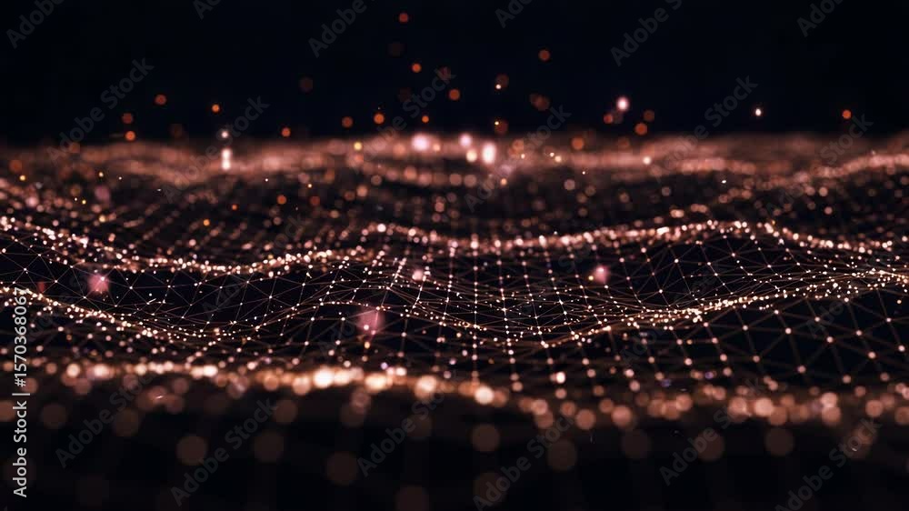Poster abstract glowing network of dots and lines creates a futuristic wave