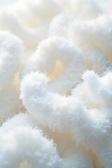 Pristine White Cotton Fiber Close-up Texture Shot, Soft Light, Delicate, Fluffy, Perfect for Textile Design Concepts