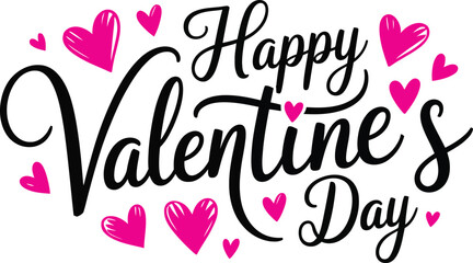Happy Valentine's Day Calligraphy with Pink Hearts, Romantic Celebration Design