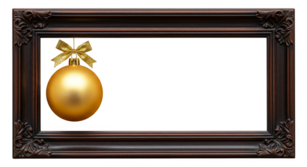 Vintage Frame with Gold Christmas Ornament Decoration Isolated Object