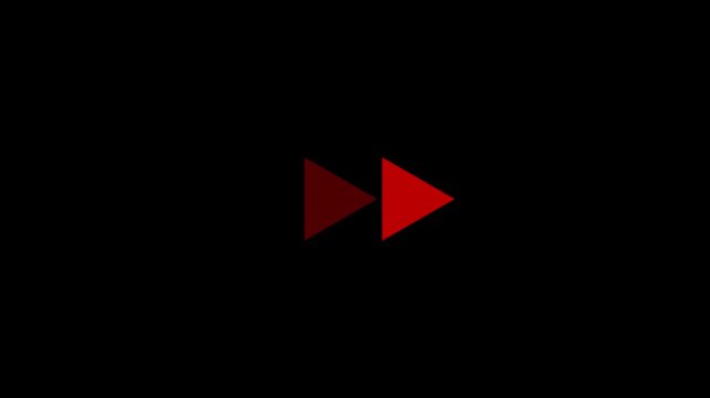 Red fast forwarding button icon animation on black background. Fast forward sign moving forward icon animation.