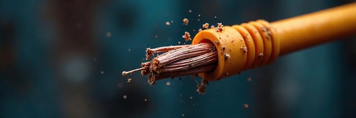 Dangerous Frayed Electrical Wires A Close-Up Revealing the Urgent Need for Home and Workplace Safety Inspections and Repairs.  Prevent Electrical Hazards.