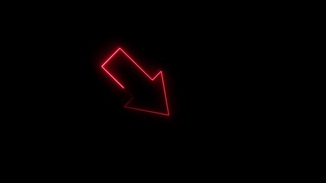 Glowing directional arrow loop HD animation. neon lighting red direction arrow. neon bouncing  arrow icon. animated neon line swipe  arrow.  signal icon. neon arrow black background.