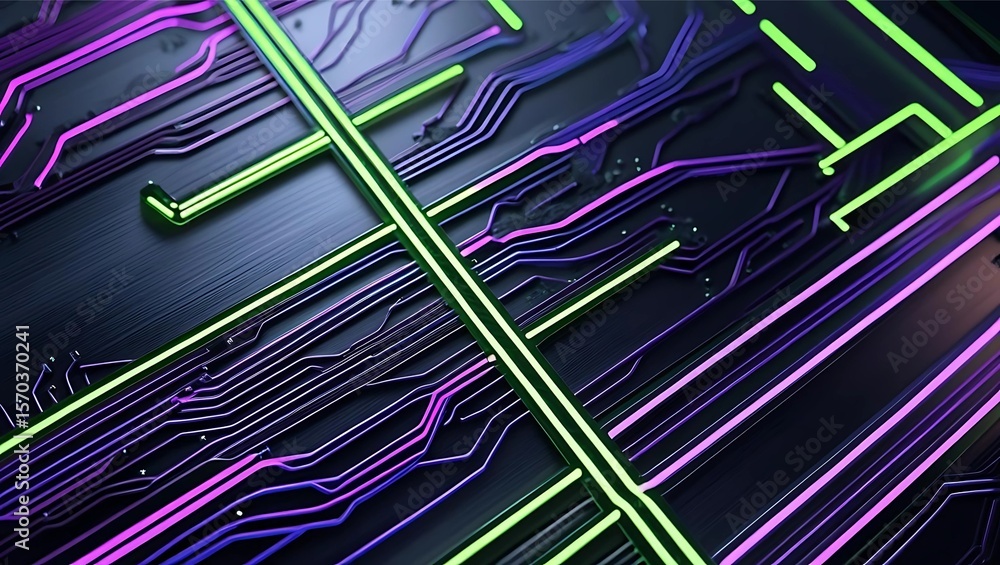 Aufkleber abstract digital circuit board design with glowing neon lines and pathways.