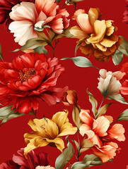 Seamless vintage red yellow summer flowers pattern