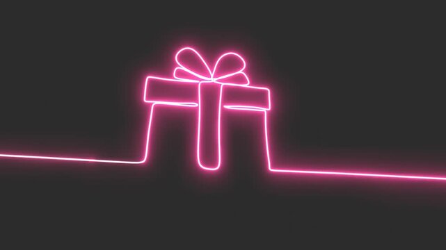 Gift box line icon. Continuous one line with curl. Present or Sale sign. Birthday Shopping symbol. Package in Gift Wrap. Surprise package single outline ribbon.