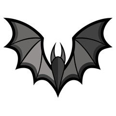 gray bat silhouette with spread wings displayed symmetrically against a white background, featuring bold black outlines and geometric design elements.