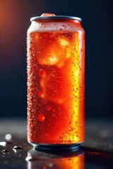 Refreshing Energy Drink Ice-Cold Can with Condensation, Perfect for Active Lifestyle Advertising