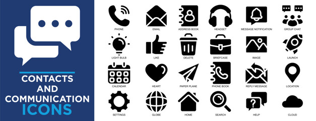contacts and communication, communication, contact, web, phone, business icon set. Outline icons collection. Simple vector illustration