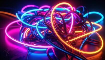 Abstract Neon Light Lines Design