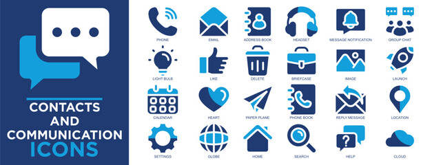 contacts and communication, communication, contact, web, phone, business icon set. Outline icons collection. Simple vector illustration