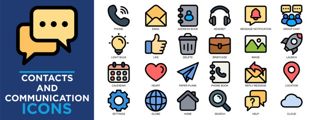contacts and communication, communication, contact, web, phone, business icon set. Outline icons collection. Simple vector illustration