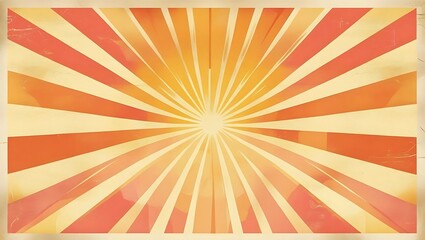 Obraz premium Vintage sunburst design in warm orange and yellow tones, radiating from a central point, textured background.