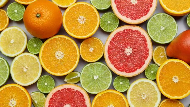Colorful citrus fruits arranged artfully on a table