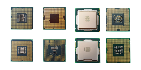 Various Computer Microprocessors and Circuits Arrangement, PNG collection, set bundle, isolate on transparent or white background
