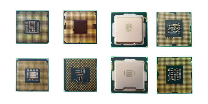 Various Computer Microprocessors and Circuits Arrangement, PNG collection, set bundle, isolate on transparent or white background
