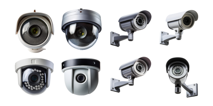 Various Designs of Security Surveillance Cameras, PNG collection, set bundle, isolate on transparent or white background