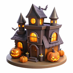 Cartoon halloween haunted house with jack o lanterns isolated on transparent background