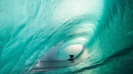 Surfer inside a turquoise wave - Powered by Adobe