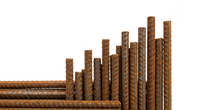 Rusty Steel Rebar Pile Construction Material Transparent Background