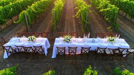 Outdoor tables in lush greenery