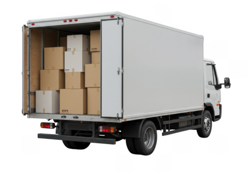 Stock Truck with Brown Boxes Delivery and Transportation on Isolated Background