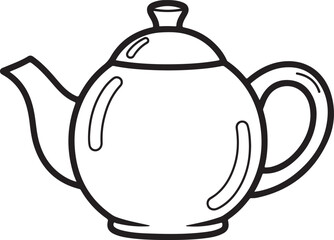 Obraz premium Simple Black and White Teapot Illustration, Classic Kitchenware Outline for Coloring Book