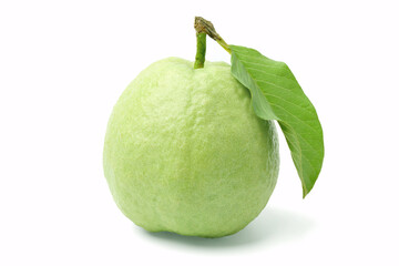 Fresh guava with green leaves. isolated on white background.
