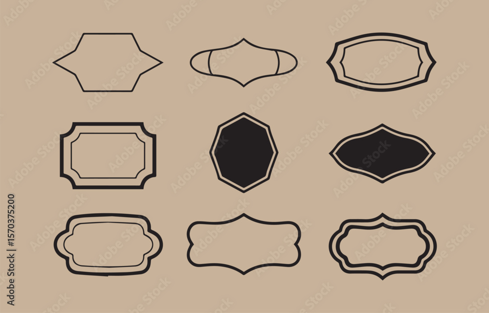 Fototapete collection of nine decorative ornamental frames and labels with various shapes and styles set agains