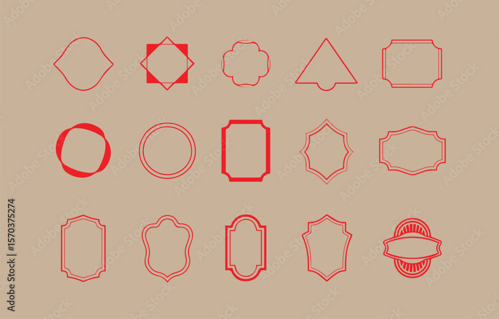 Poster a collection of fifteen unique red decorative frames and borders in various shapes and styles arrang