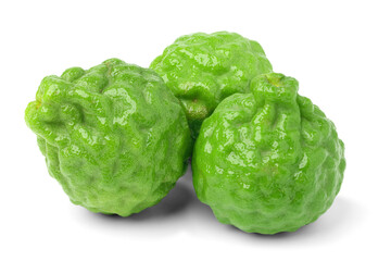 Kaffir lime fruit3 placed together. isolated on white background.