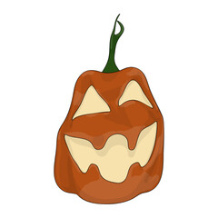 Halloween Pumpkin Funny and Cute on White Background. One of the Fall Holiday Symbol. Vector Illustration.