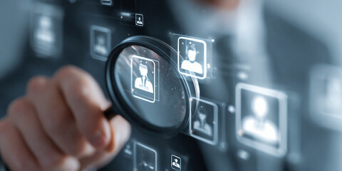 Hr, HRM, Human resources management concept. Check resume, Screening employee information, job applicants, Employees must complete the online survey form, answer the test questions.