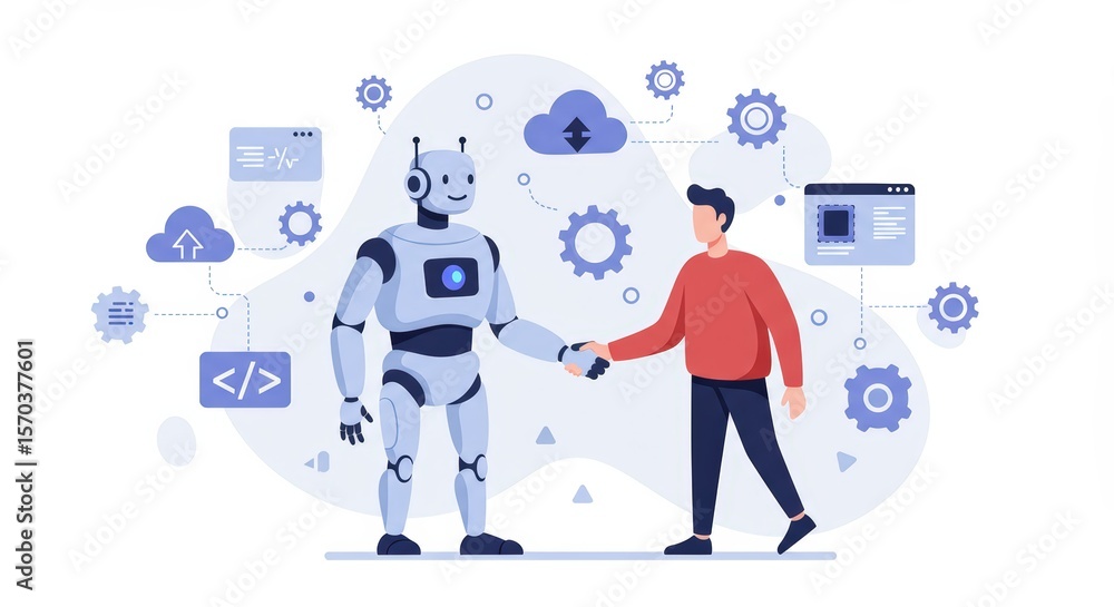 Poster human and robot handshake agreement with cloud and code elements