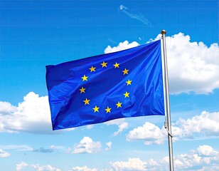 European Union flag waving in a clear sky (1)