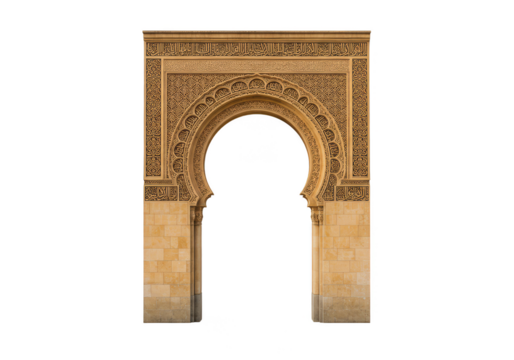 Isolated Moroccan Archway Carved Stone Arabic Islamic Doorway PNG